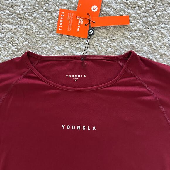 Men's YoungLA 403 ELITE TEE stretch quick dry, XL, NWT, Burgundy - Picture 3 of 8